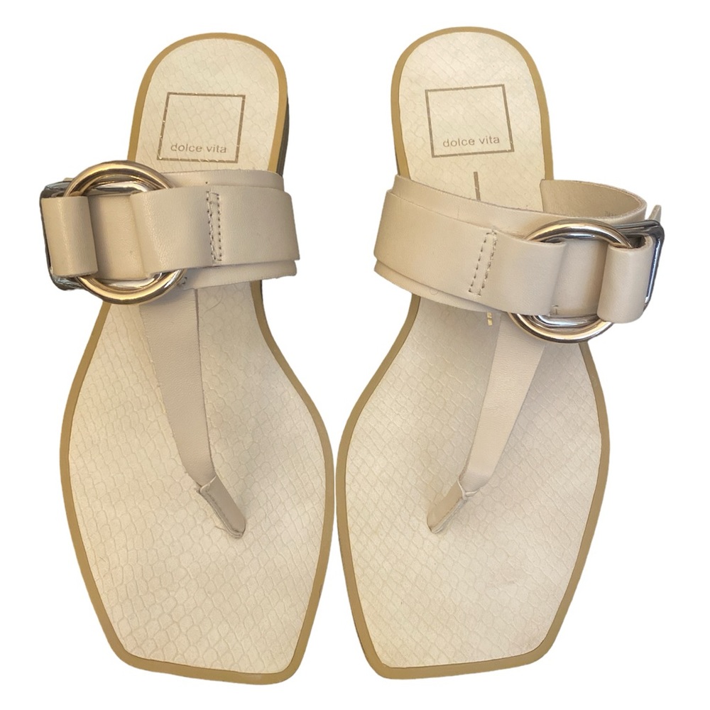 Dolce Vita Ilene Thong Slide Sandal Gold/Silver Buckle Women's 7M Cream Stella